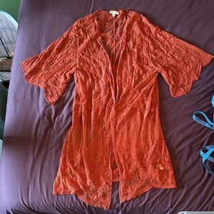 Orange Lace Kimono Cardigan Duster